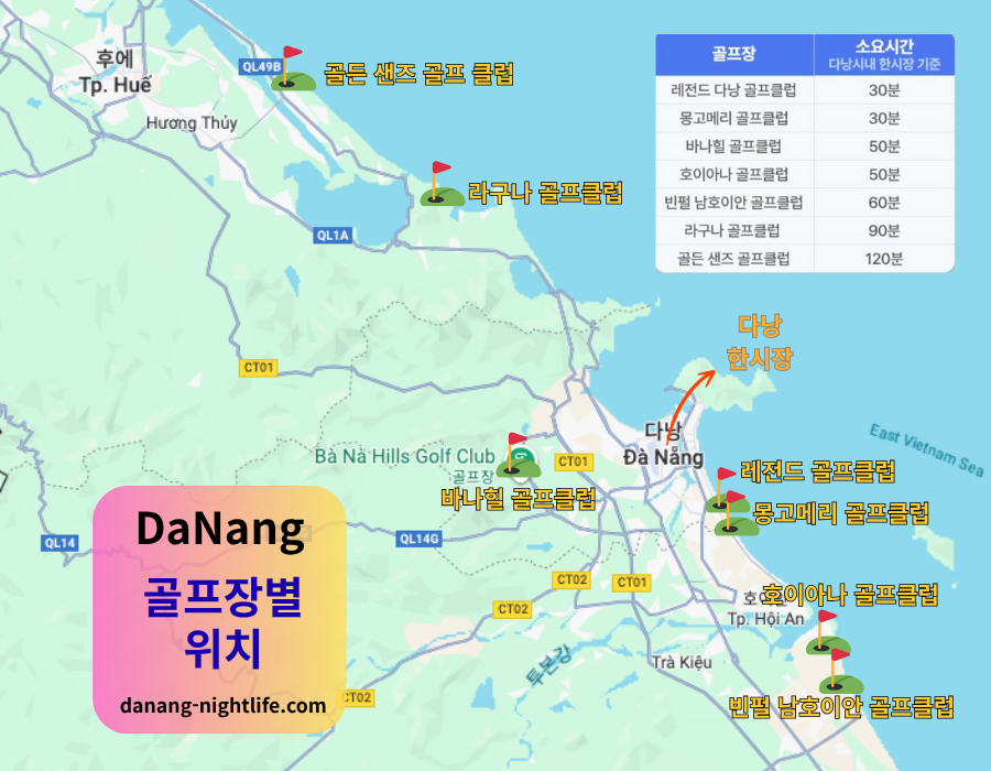 다낭 골프장별 위치